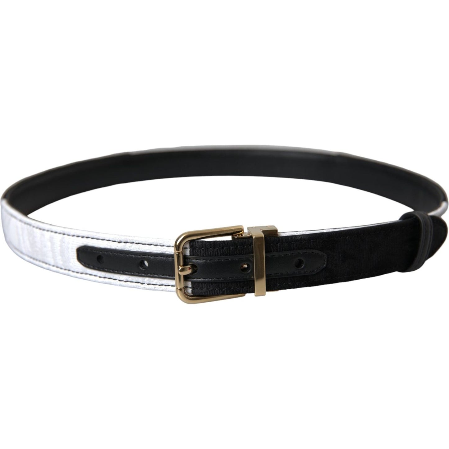 Dolce & Gabbana Black White Patchwork Gold Metal Buckle Belt