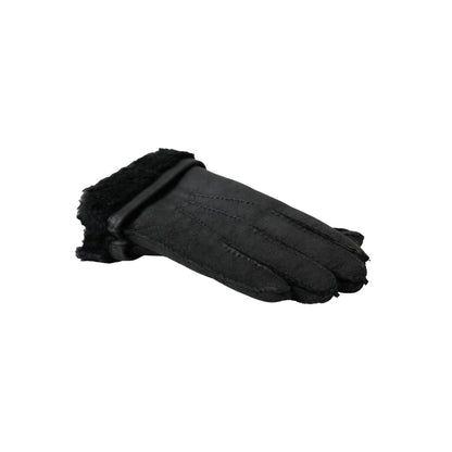 Dolce & Gabbana Black Leather Fur Short Hands Gloves