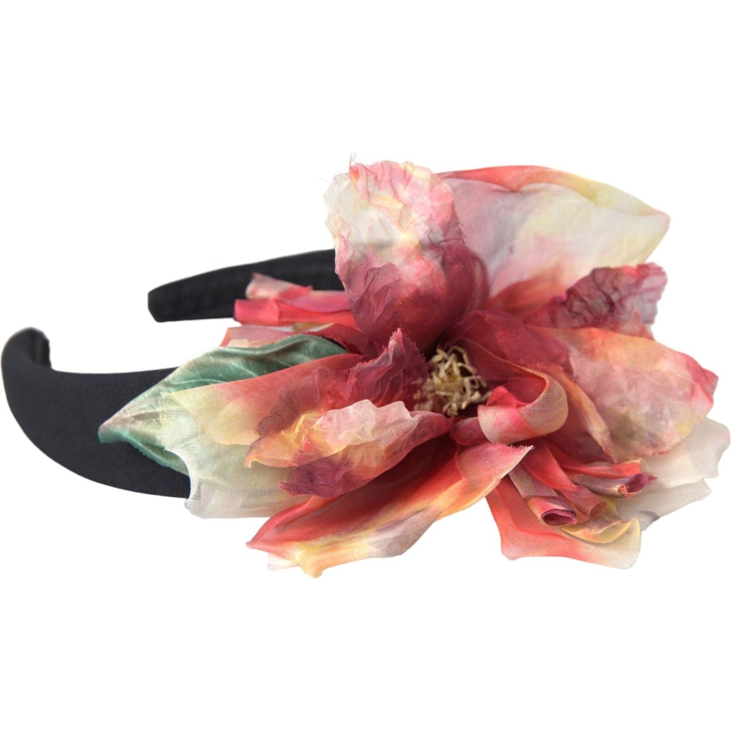 Dolce & Gabbana Rose Pink Silk Floral Black Tiara Women Hairband Diadem