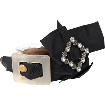 Dolce & Gabbana Black Crystal Button Brown Hair Women Headband Diadem