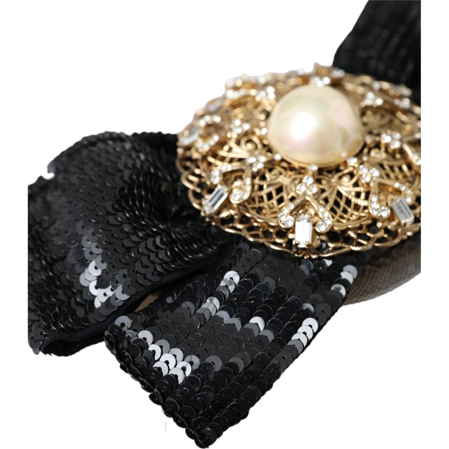 Dolce & Gabbana Black Sequin Pearl Handmade Brooch Hair Pin