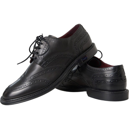 Dolce & Gabbana Black Leather Oxford Wingtip Formal Men Shoes