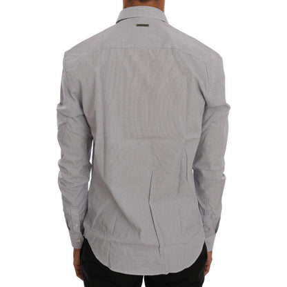 Frankie Morello White Blue Check Casual Cotton Regular Fit Shirt