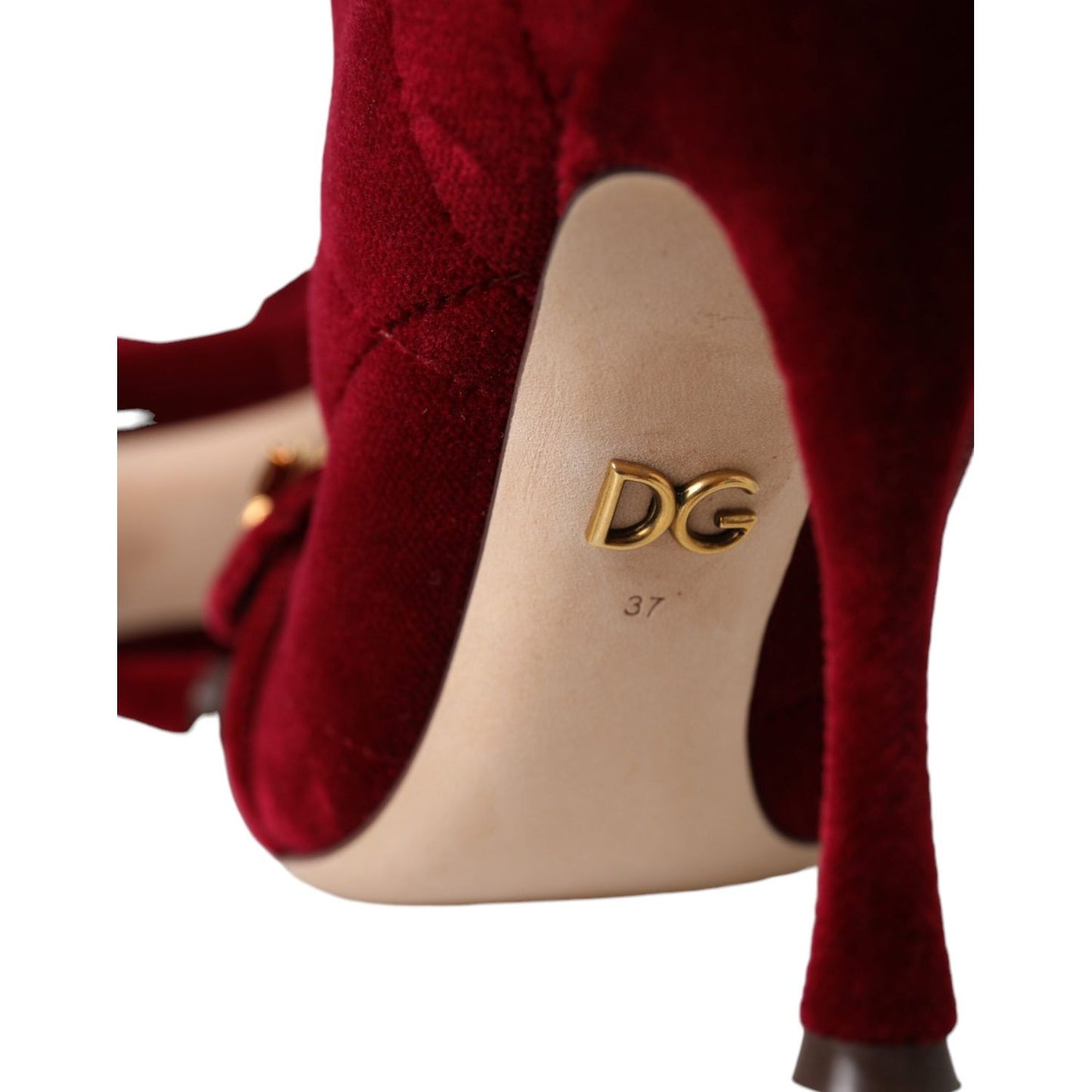 Dolce & Gabbana Dark Red Velvet Devotion Buckle Boots Shoes