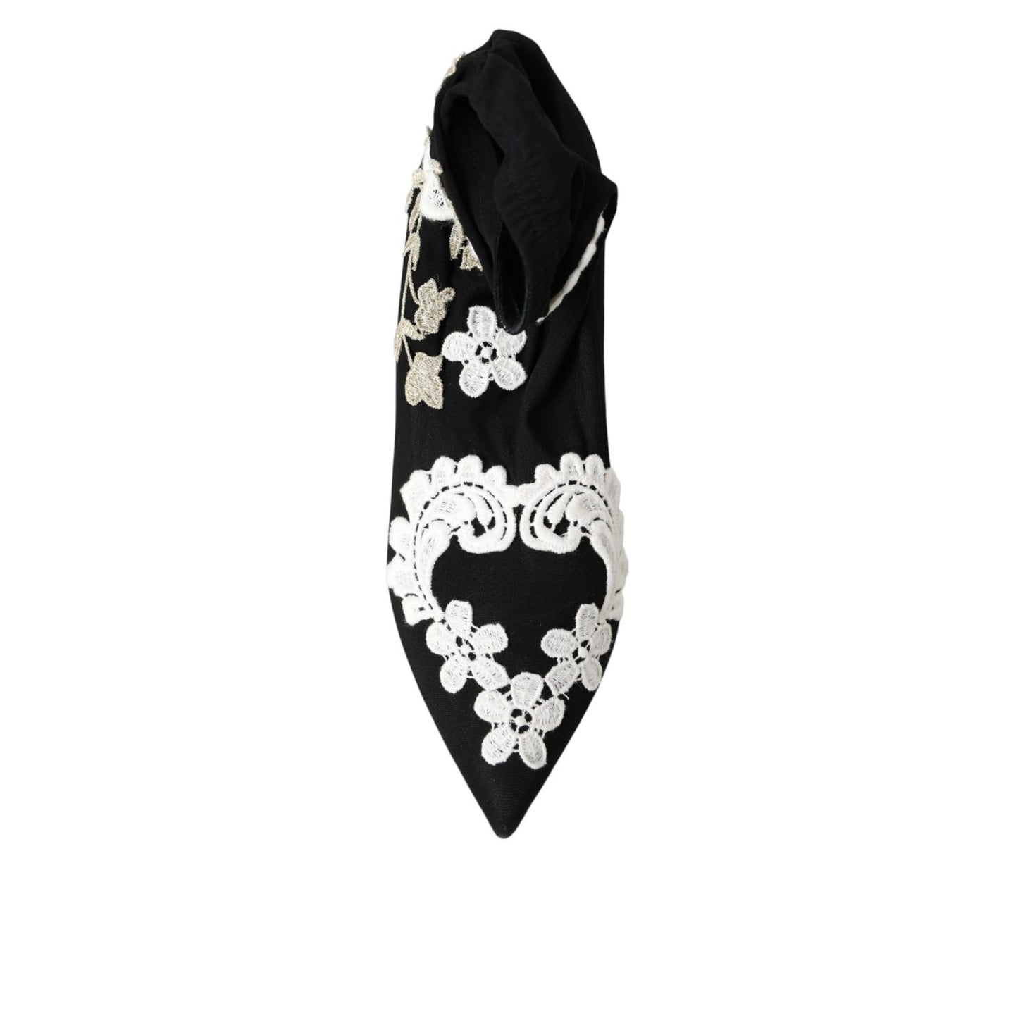 Dolce & Gabbana Black White Embroidery Slip On Boots Shoes