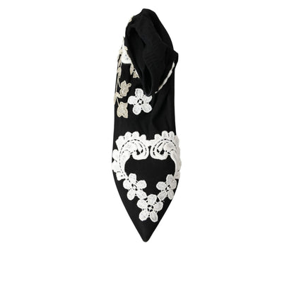 Dolce & Gabbana Black White Embroidery Slip On Boots Shoes