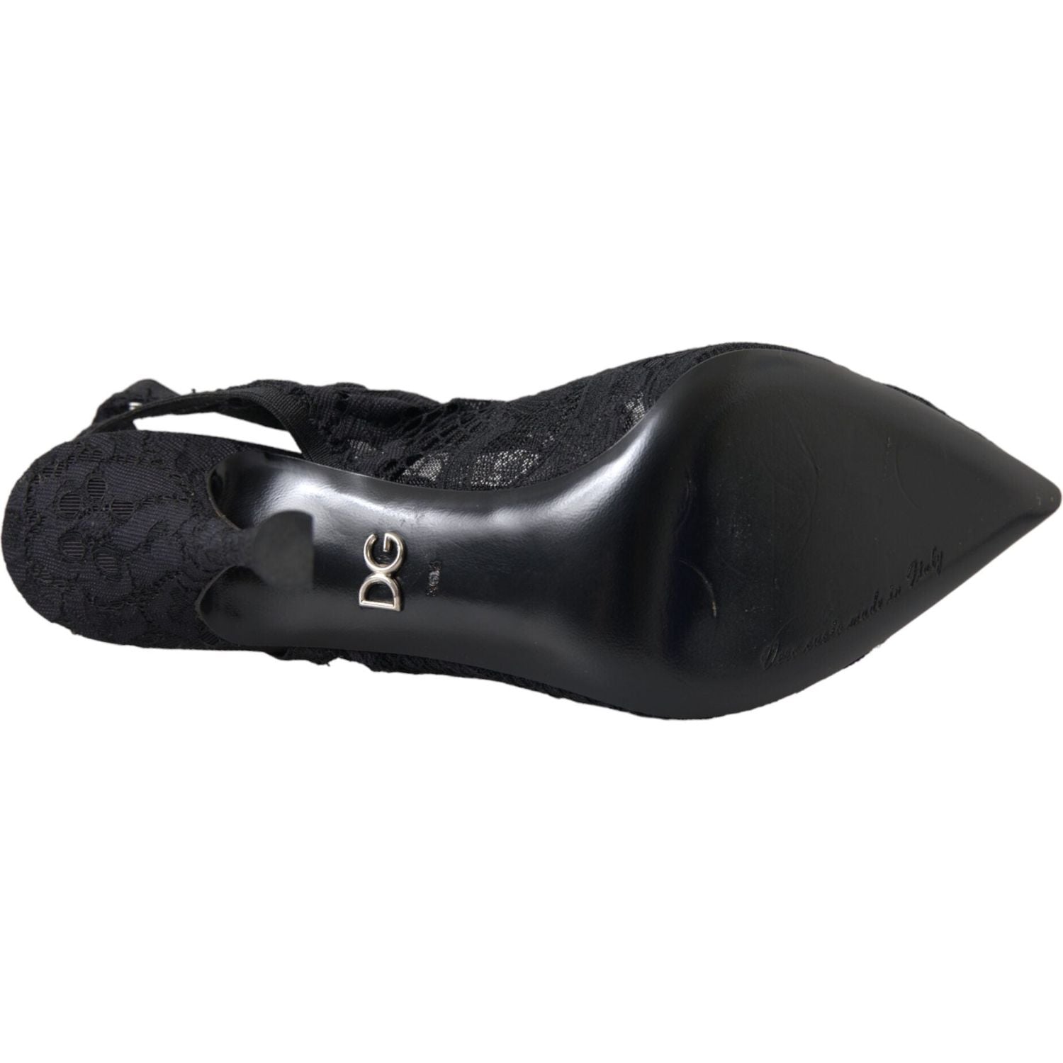 Dolce & Gabbana Black Lace Stretch Heels Slingbacks Shoes