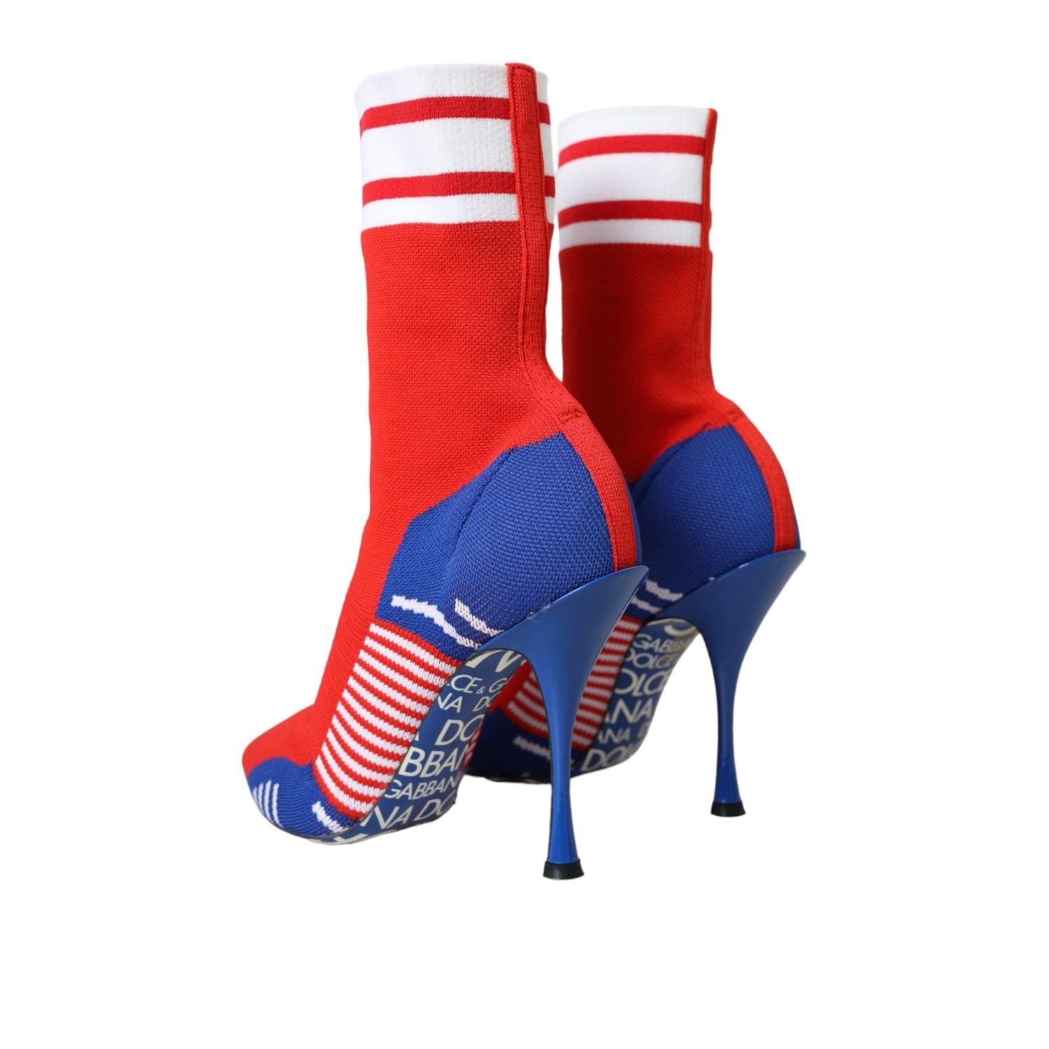 Dolce & Gabbana Red Blue Stretch Sock Style Ankle Boots Logo Shoes