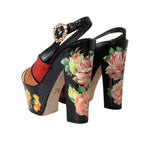 Dolce & Gabbana Multicolor Floral Crystal Platform Sandals Shoes