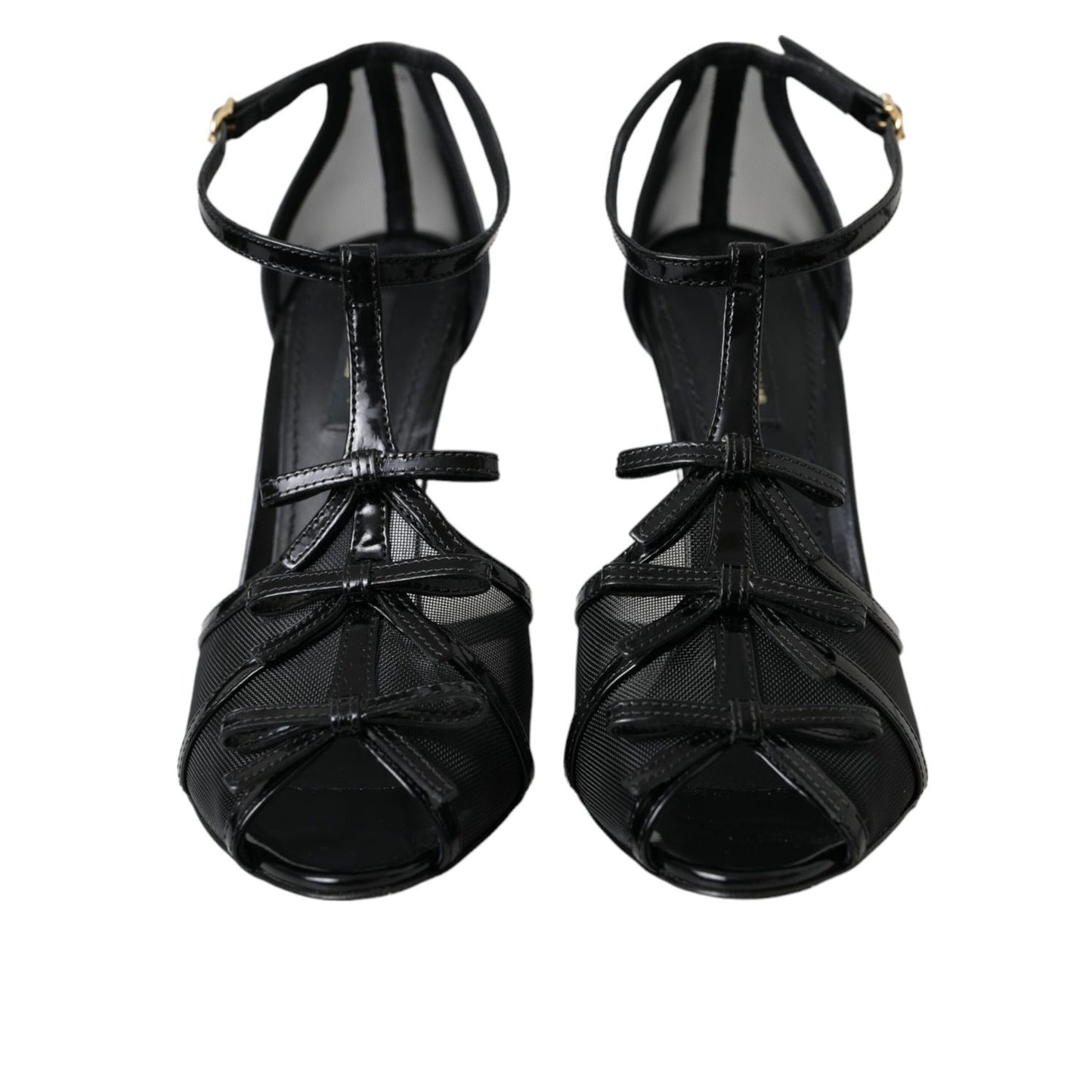 Dolce & Gabbana Black Mesh T-strap Heels Sandals Shoes