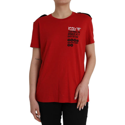 Dolce & Gabbana Red Cotton Graphic Print Crew Neck T-shirt