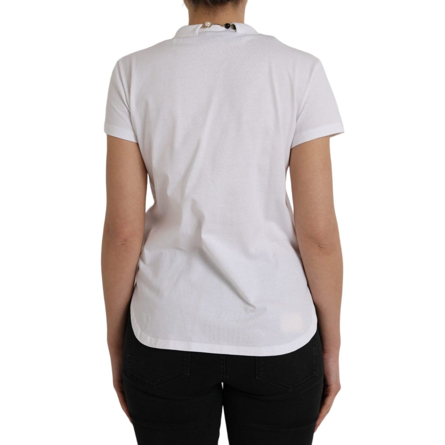 Dolce & Gabbana White Cotton Necklace Short Sleeves T-shirt