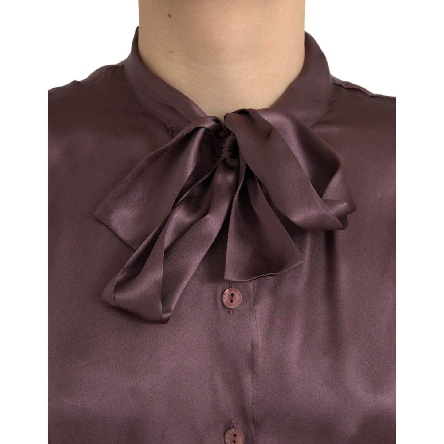 Dolce & Gabbana Brown Ascot Collar Long Sleeve Top Blouse