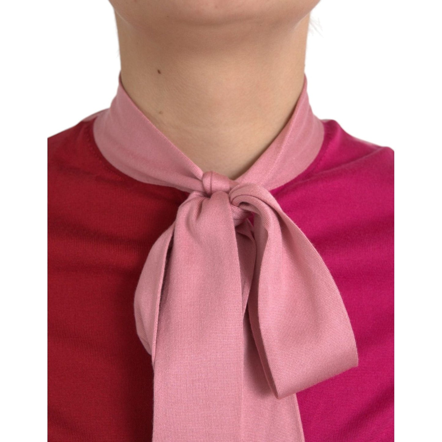 Dolce & Gabbana Pink Short Sleeves Pullover Ascot Collar Top