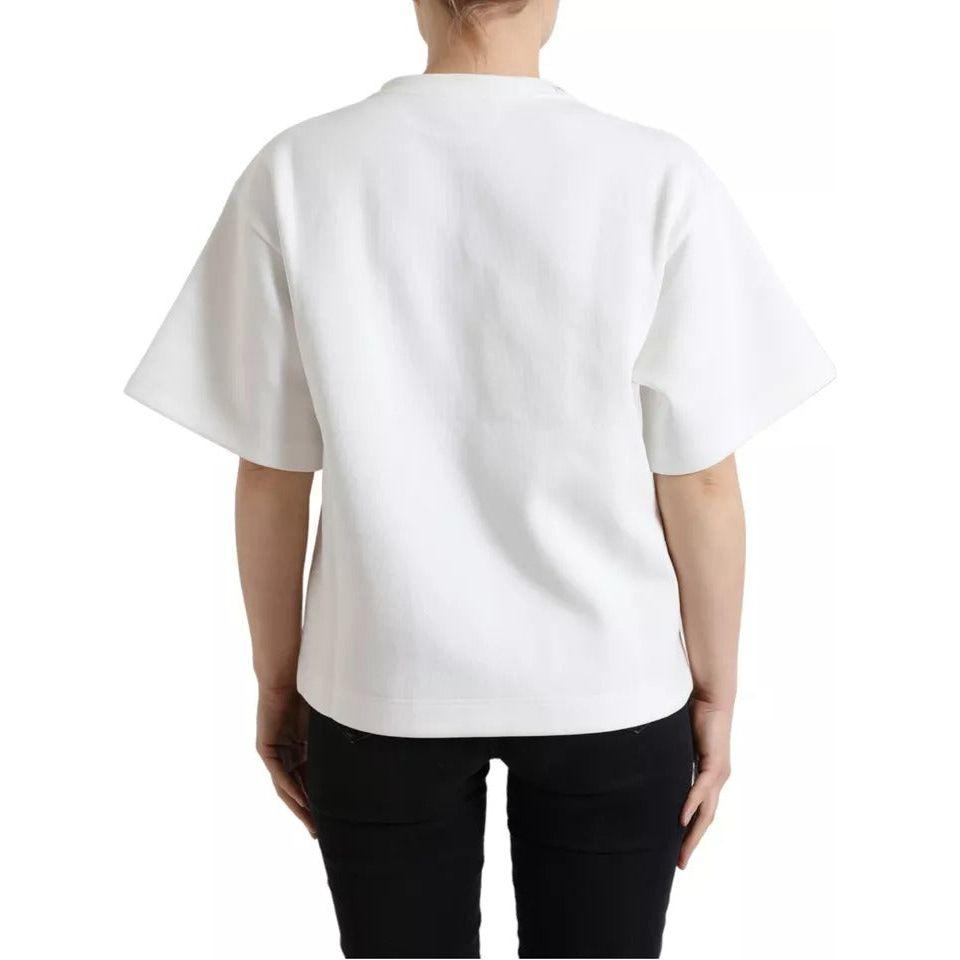 Dolce & Gabbana White Cotton Stretch Black HOT Crystal T-shirt