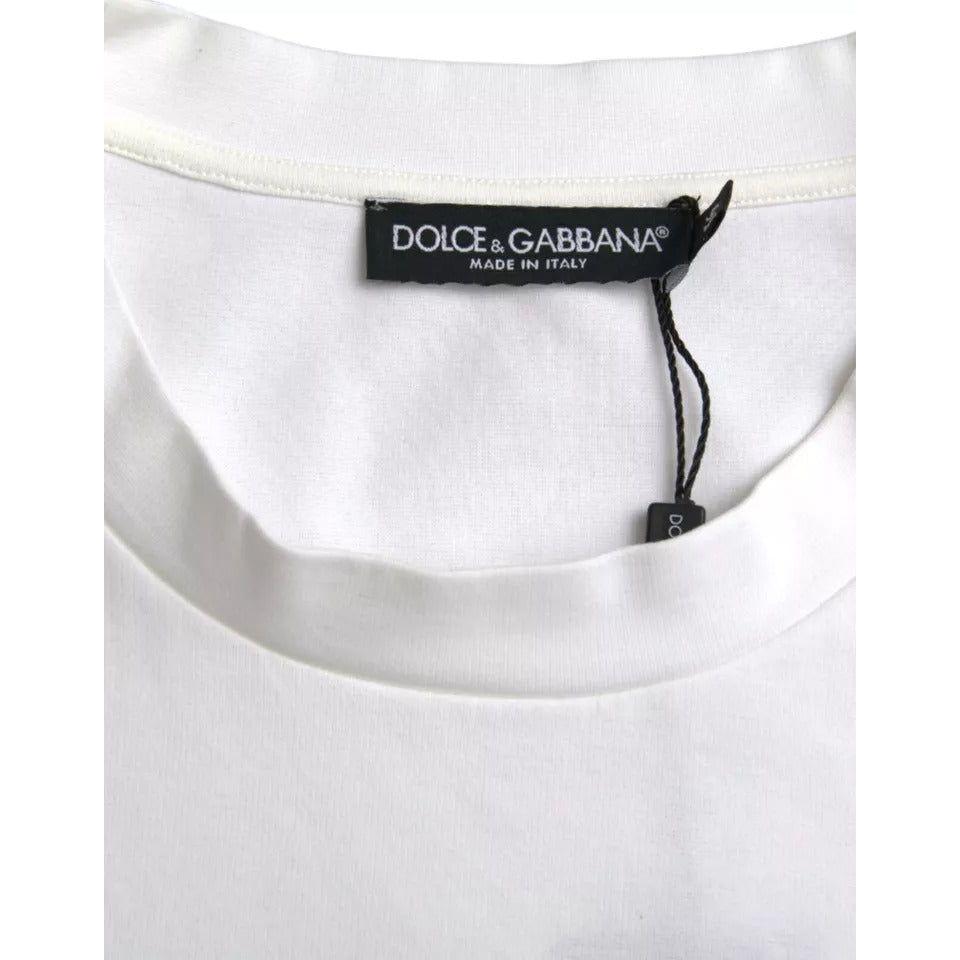 Dolce & Gabbana White Logo Embossed Cotton Crewneck T-shirt