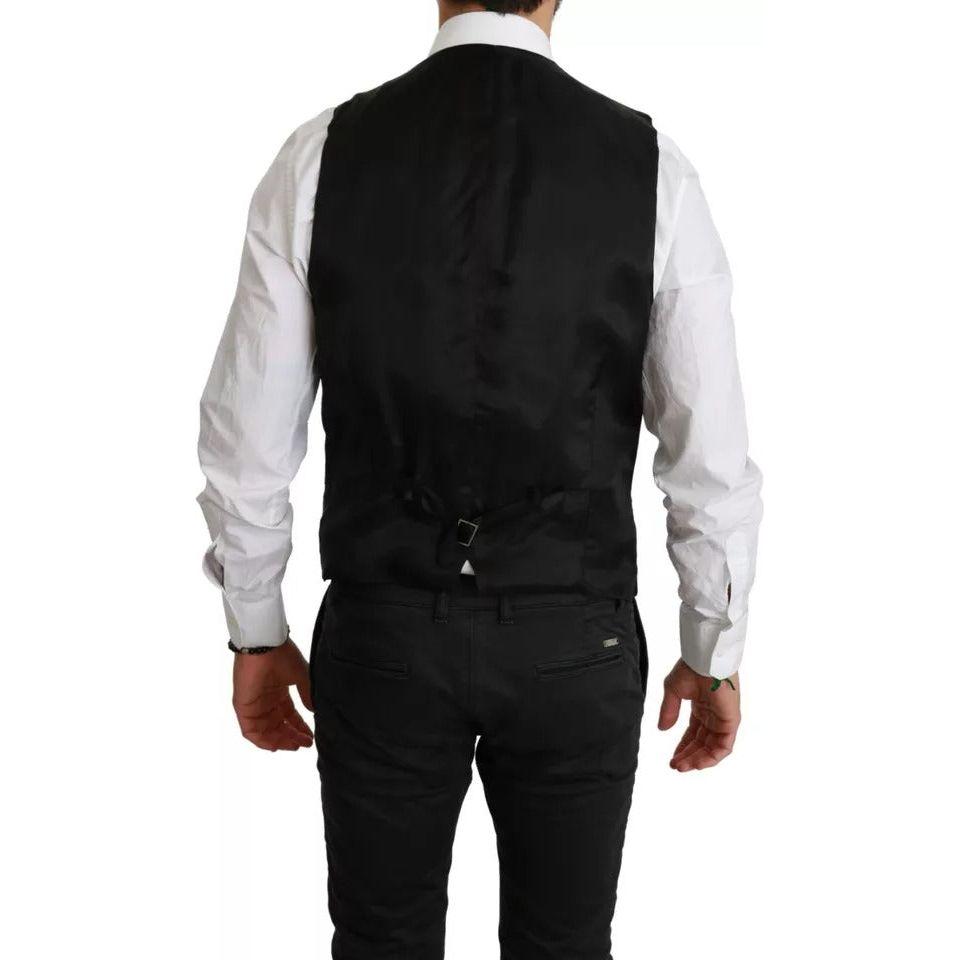 Dolce & Gabbana Black Stretch Waistcoat Formal Dress Wool Vest