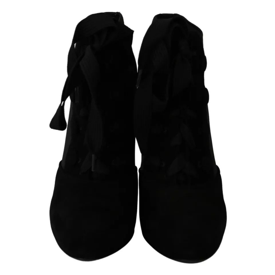 Dolce & Gabbana Black Suede Stretch Ankle Boots Booties Shoes
