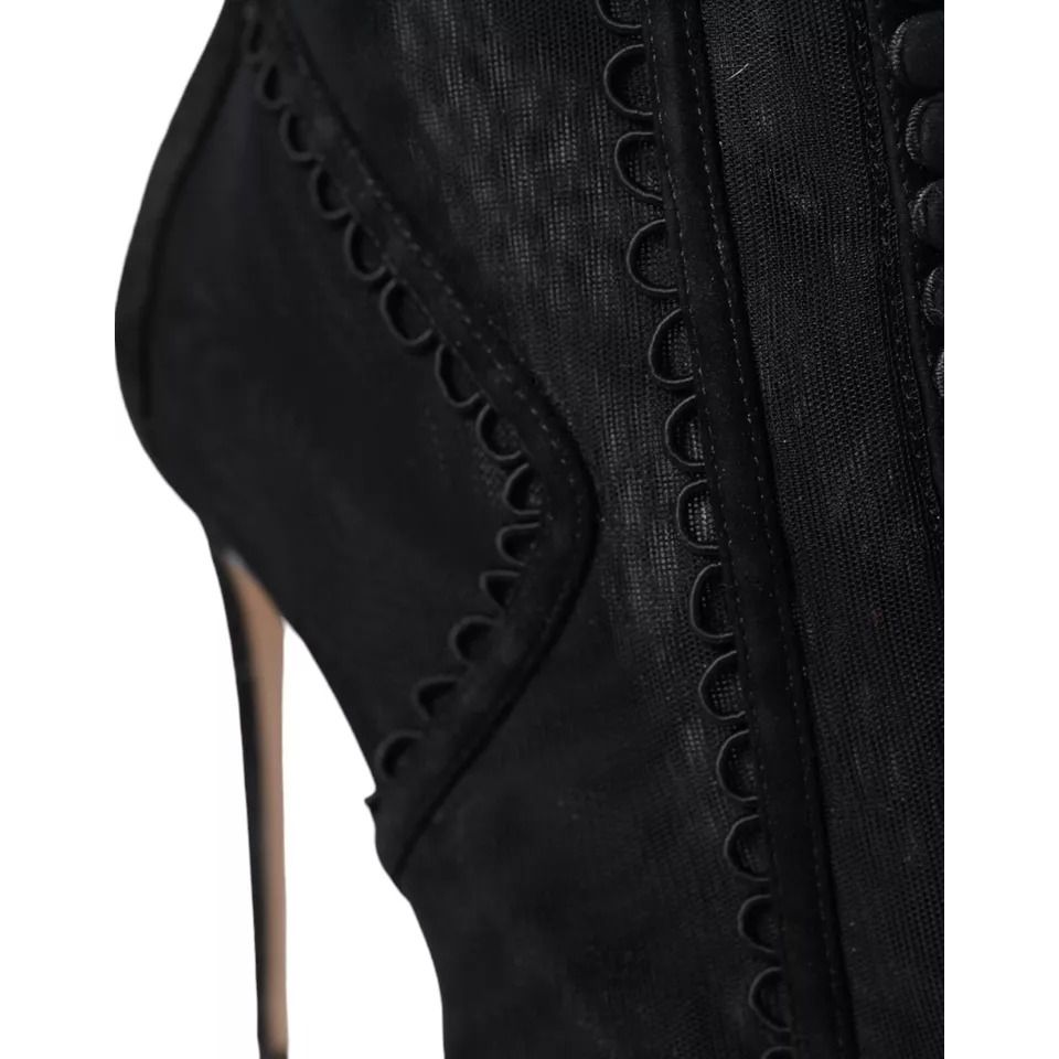 Dolce & Gabbana Black Tulle Stiletto Heels Short Boots Shoes