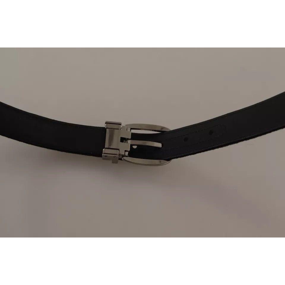 Dolce & Gabbana Black Velvet Silver Tone Metal Buckle Belt
