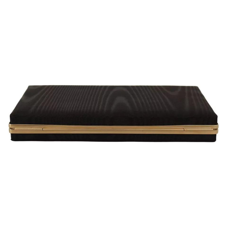 Dolce & Gabbana Black Silk Gold Frame Clutch Evening Party Purse Bag