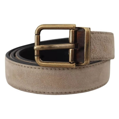 Dolce & Gabbana Beige Velvet Leather Gold Tone Metal Buckle Belt