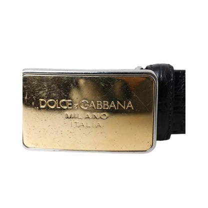 Dolce & Gabbana Black Exotic Leather Gold Metal Buckle Belt