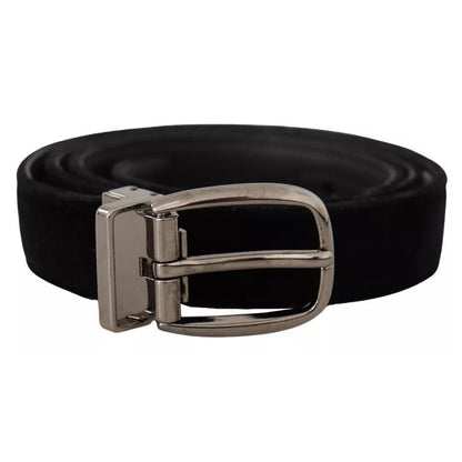 Dolce & Gabbana Black Velvet Silver Tone Metal Logo Buckle Belt