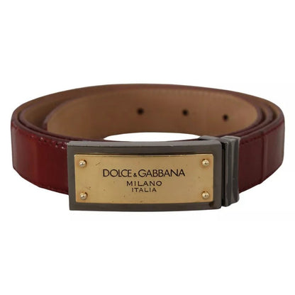 Dolce & Gabbana Brown Leather Gold Engraved Metal Buckle Belt