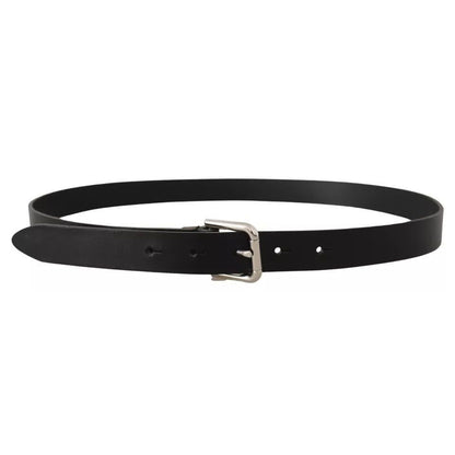 Dolce & Gabbana Black Leather Silver Tone Metal Buckle Classic Belt