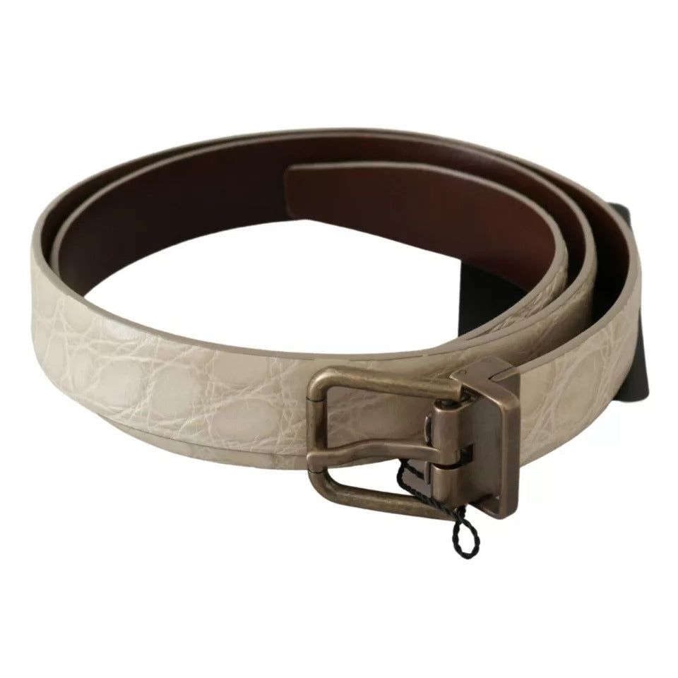 Dolce & Gabbana Cream Beige Gold Buckle Waist Leather Belt