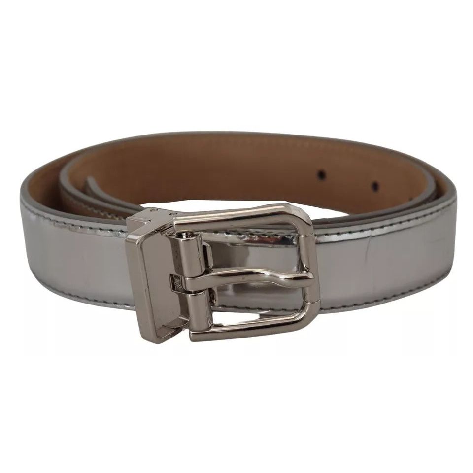 Dolce & Gabbana Silver Leather Metal Buckle Belt