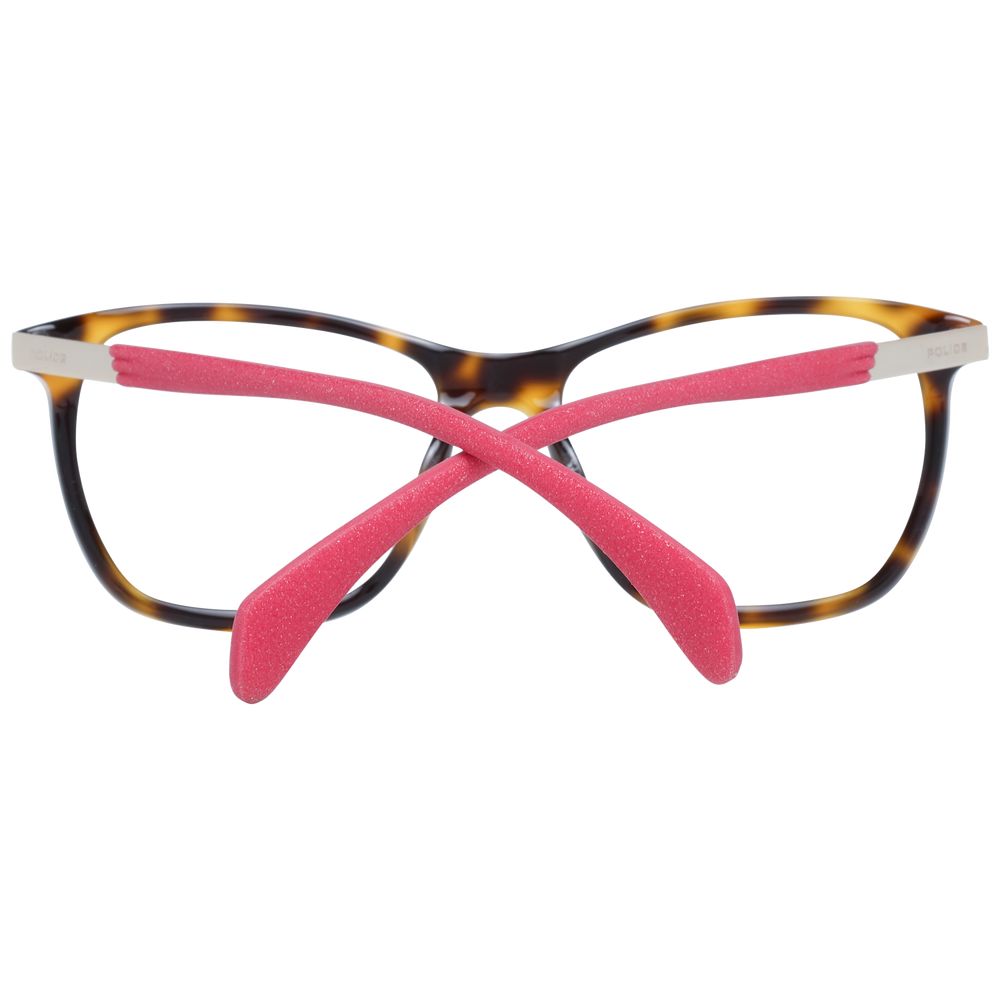 Police Brown Metal & Plastic Glasses (Frames) with pink temple tips, rectangular full-rim style for women.