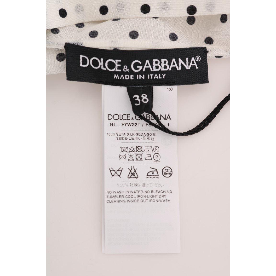 Dolce & Gabbana White Polka Dotted Silk T-shirt Top