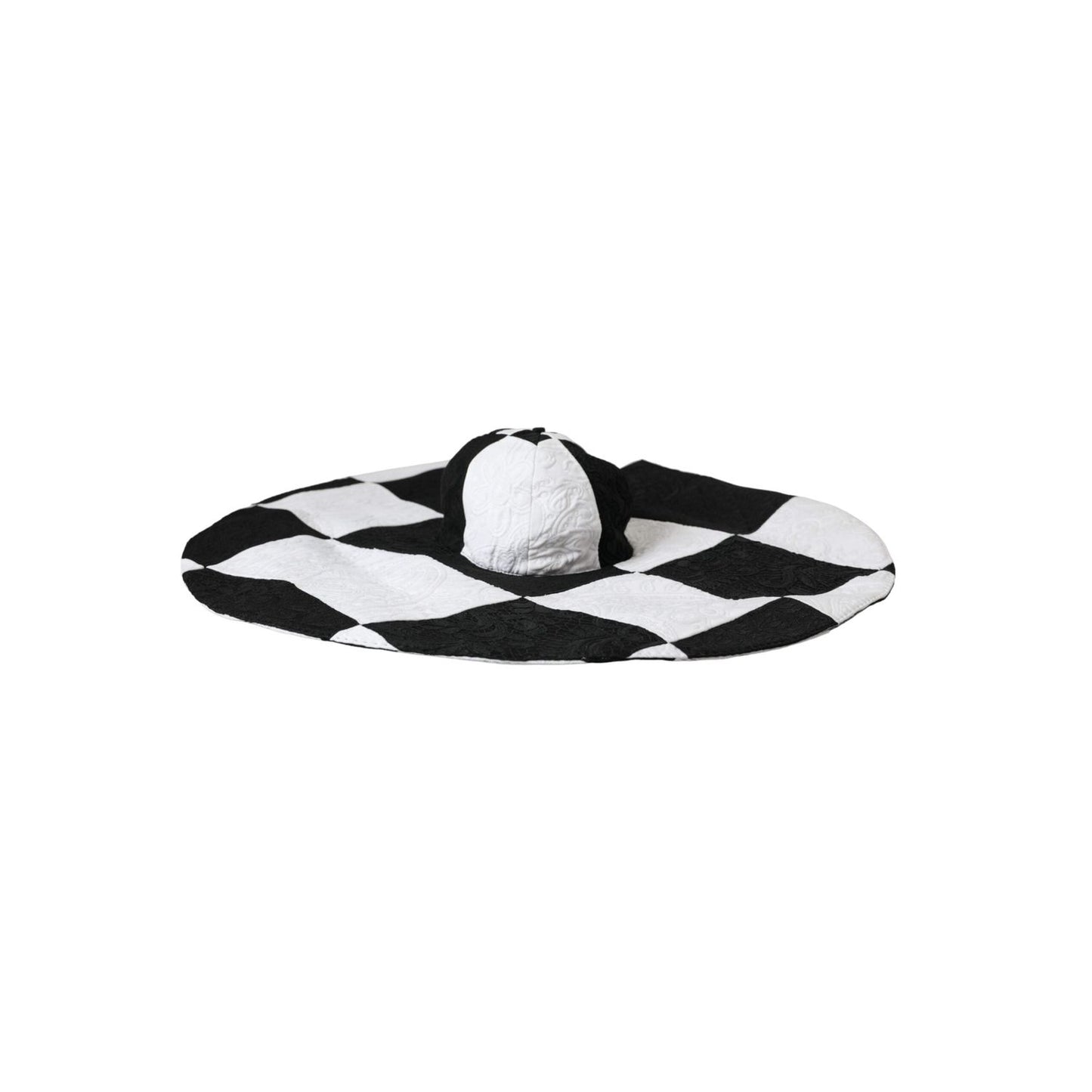 Dolce & Gabbana Black White Checkered Wide Brim Floppy Hat