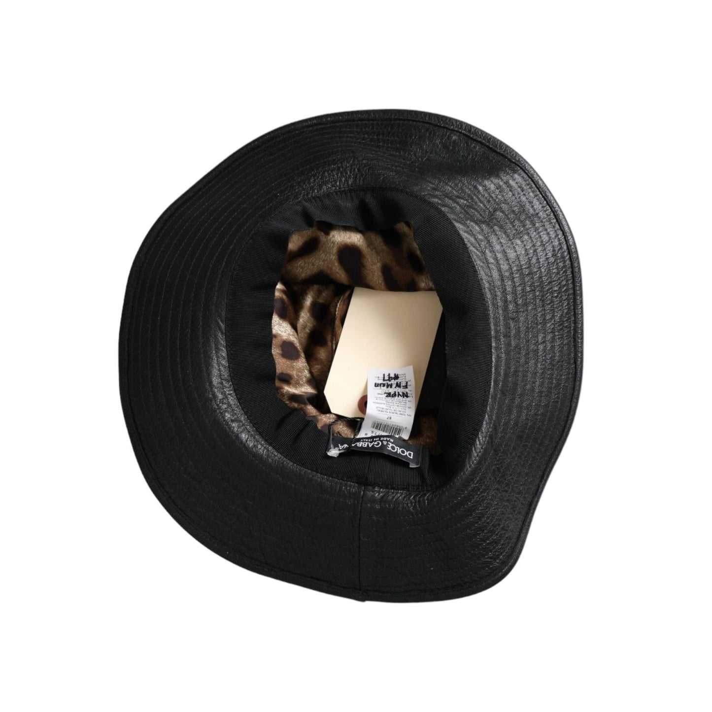 Dolce & Gabbana Black Leather DG Coin Crystal Wide Brim Hat