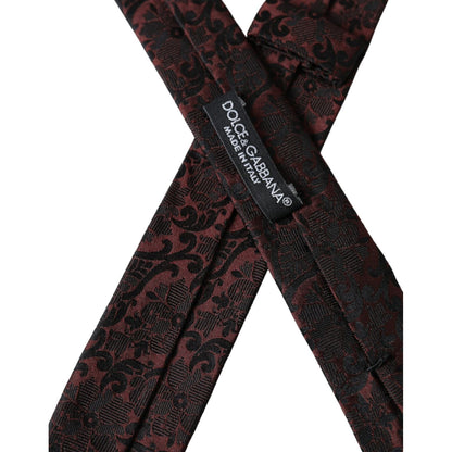 Dolce & Gabbana Maroon Floral Fantasy Silk Adjustable Men Tie