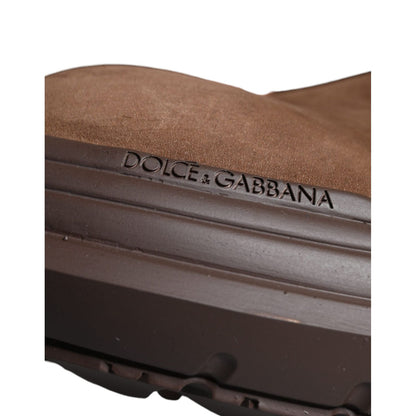 Dolce & Gabbana Brown Suede Leather Military Combat Men Boots Shoes