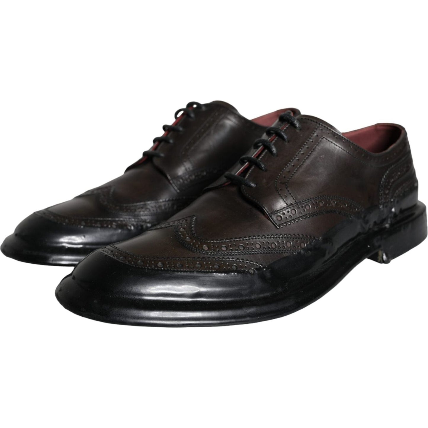 Dolce & Gabbana Black Leather Oxford Wingtip Formal Men Shoes