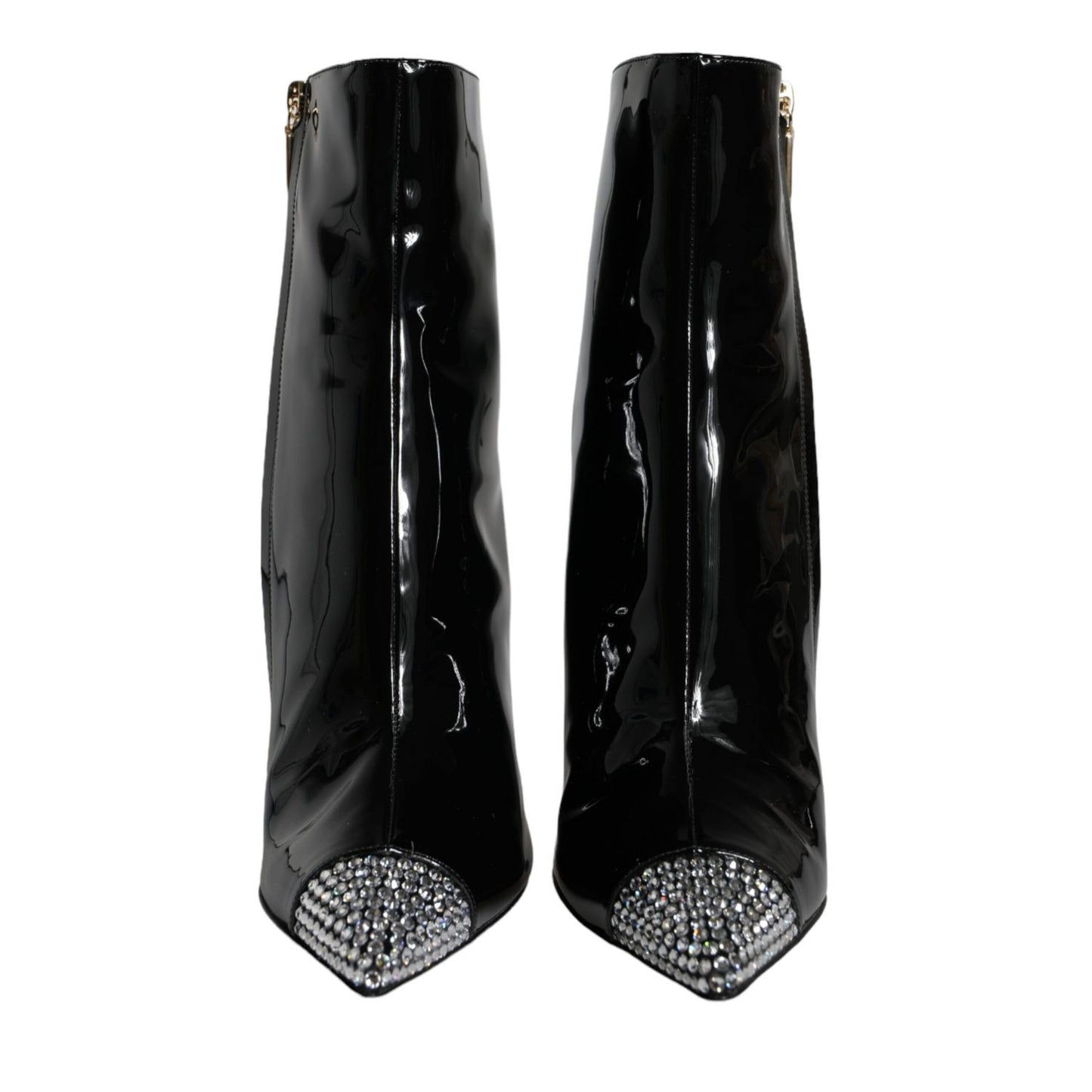 Dolce & Gabbana Black Patent Leather Crystal Heel Boots Shoes