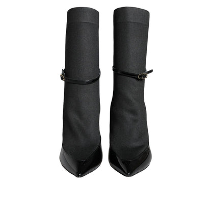 Dolce & Gabbana Black Leather Stilettos Booties Socks Shoes