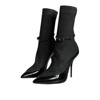 Dolce & Gabbana Black Leather Stilettos Booties Socks Shoes