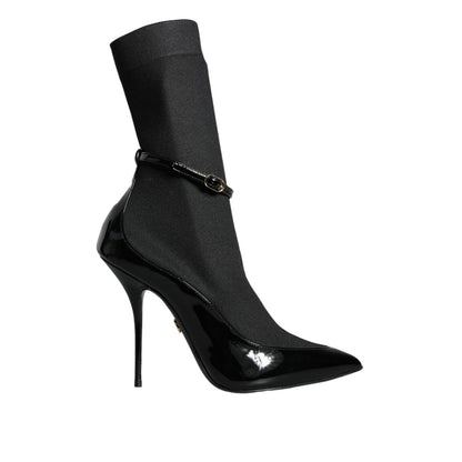 Dolce & Gabbana Black Leather Stilettos Booties Socks Shoes