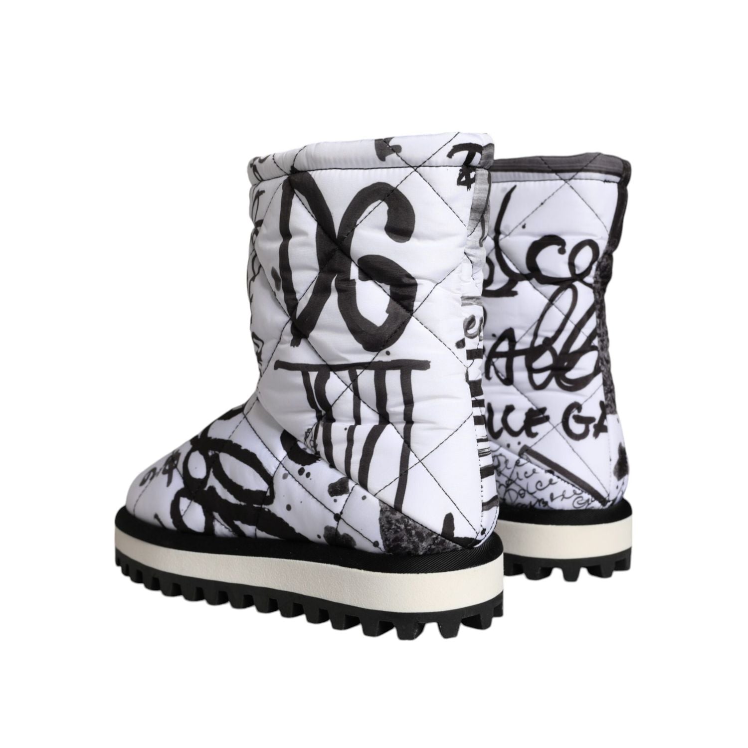 Dolce & Gabbana White Padded Logo Print Mid Calf Boots Shoes