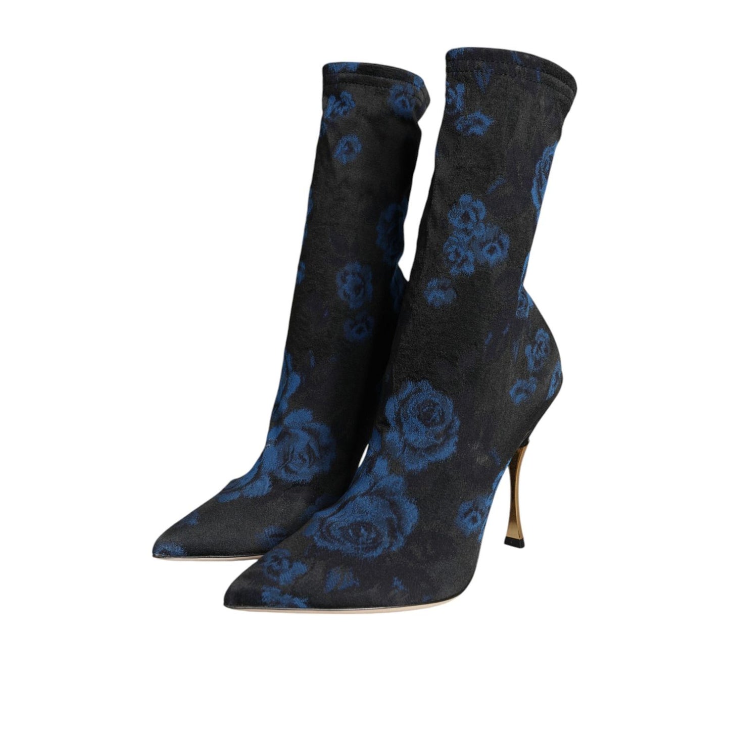 Dolce & Gabbana Black Floral Stretch Mid Calf Boots Shoes