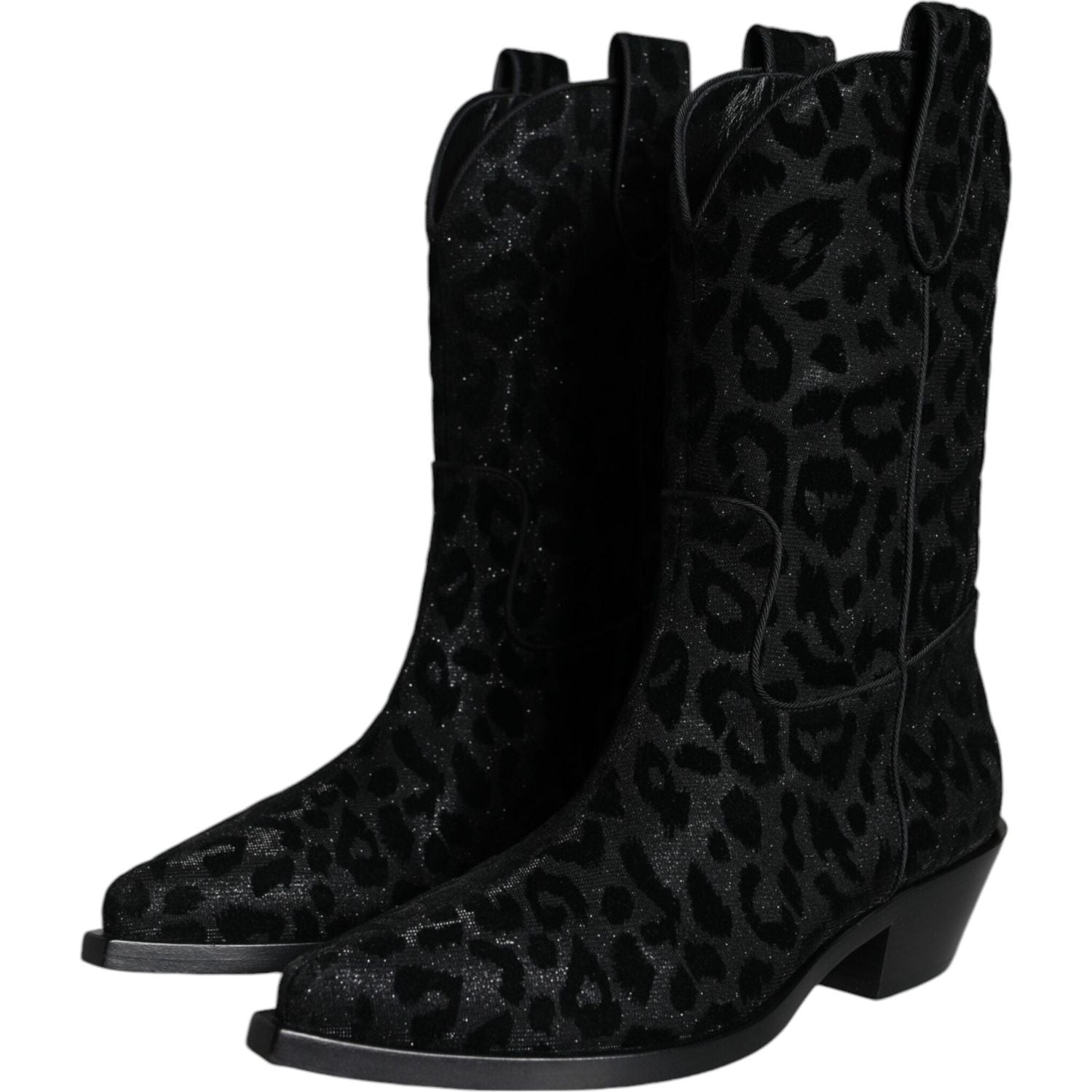 Dolce & Gabbana Black Gray Leopard Cowboy Boots Shoes