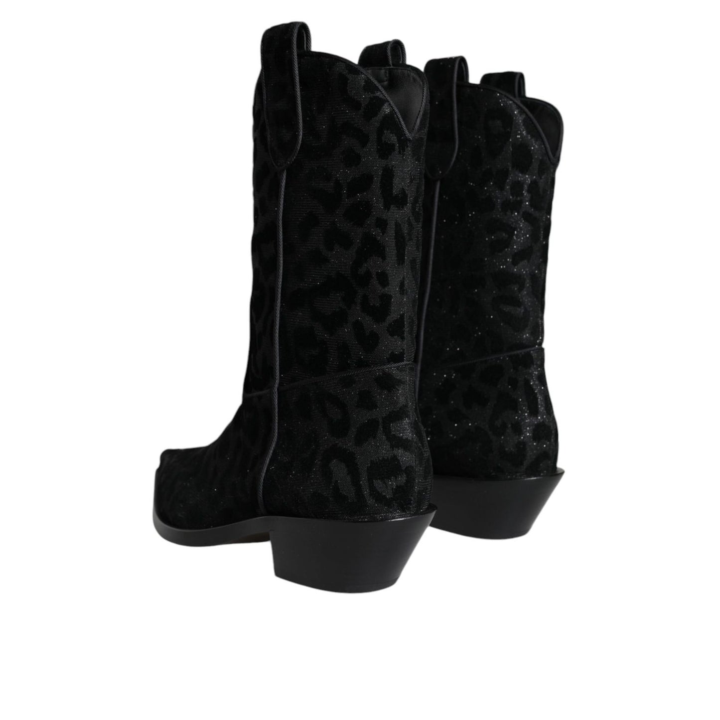 Dolce & Gabbana Black Gray Leopard Cowboy Boots Shoes
