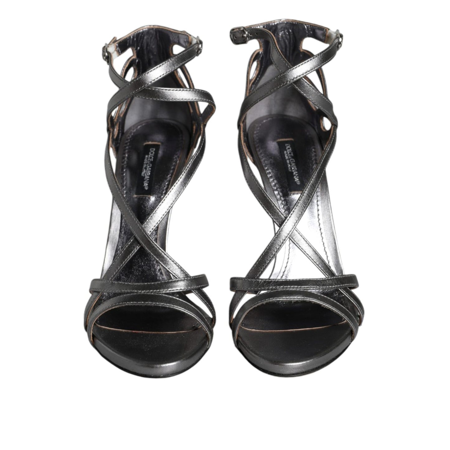 Dolce & Gabbana Silver Keira Leather Heels Sandals Shoes