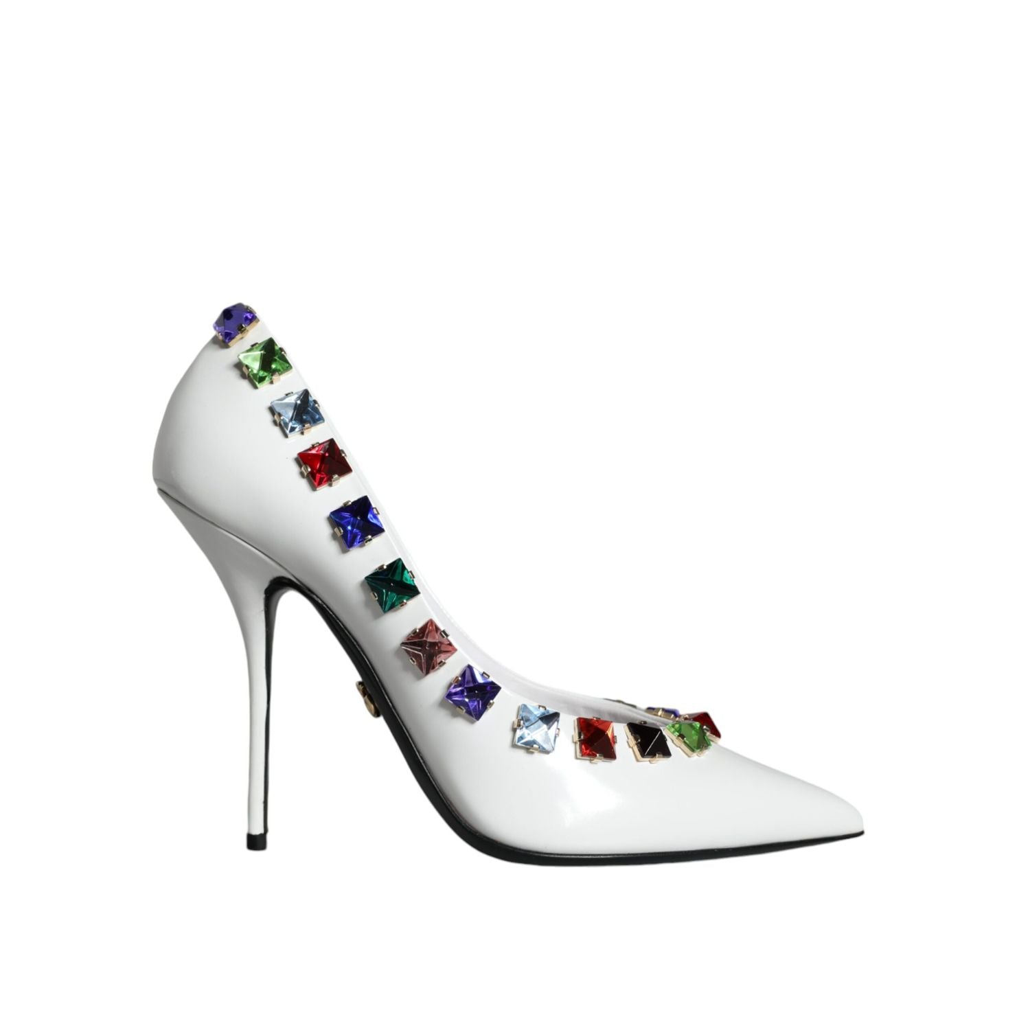 Dolce & Gabbana White Crystals Leather High Heels Pumps Shoes