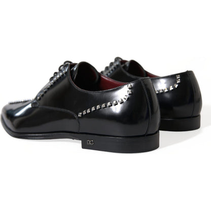 Dolce & Gabbana Black Leather Crystal Dress Formal Shoes